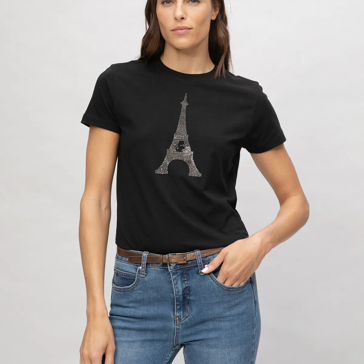 KARL LAGERFELD - Polera con gráfico de la Torre Eiffel con detalles en pedrería