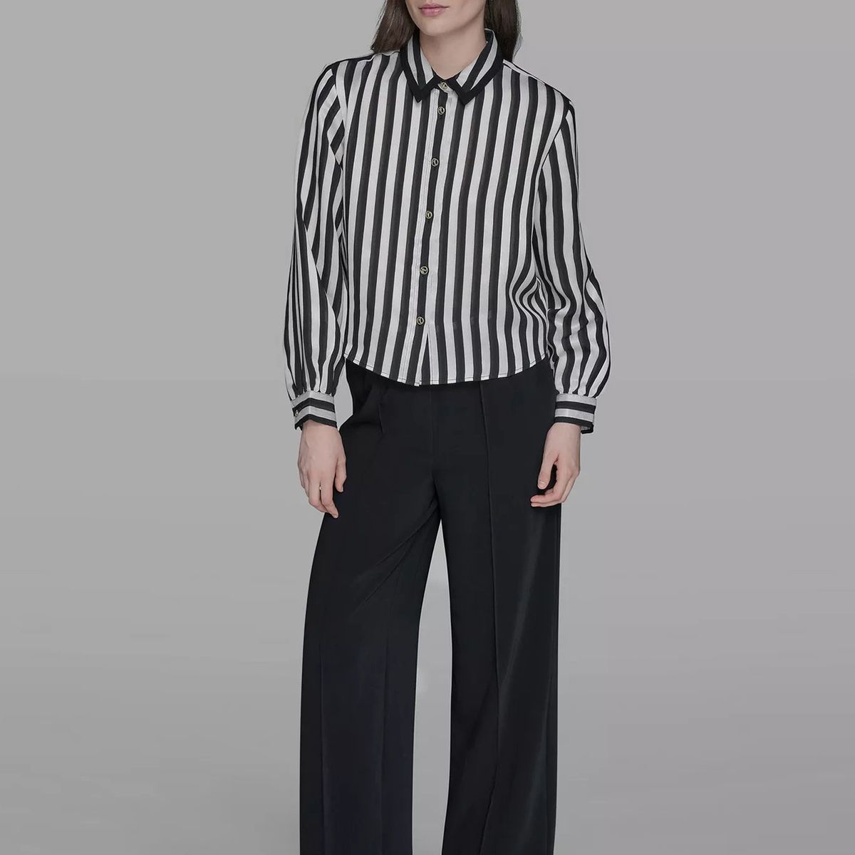 KARL LAGERFELD - Camisa manga larga con patrón de rayas y bolsillos frontales