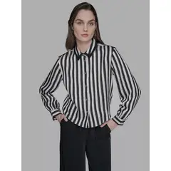 KARL LAGERFELD - Camisa manga larga con patrón de rayas y bolsillos frontales