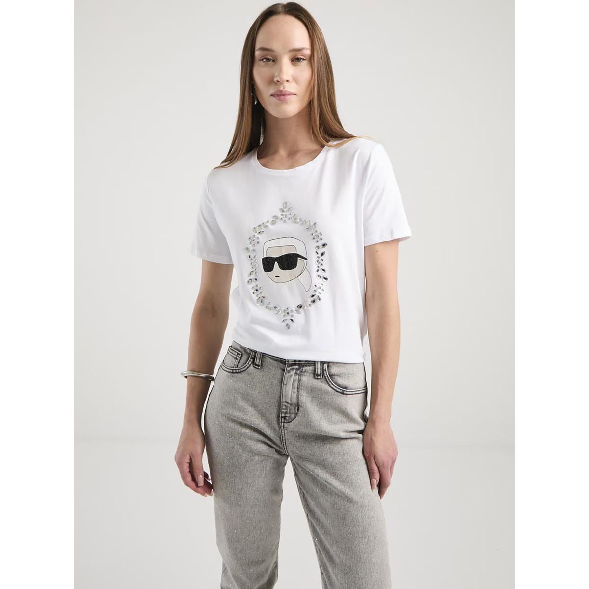 KARL LAGERFELD - Polera con gráfico de Karl en retrato con pedrería