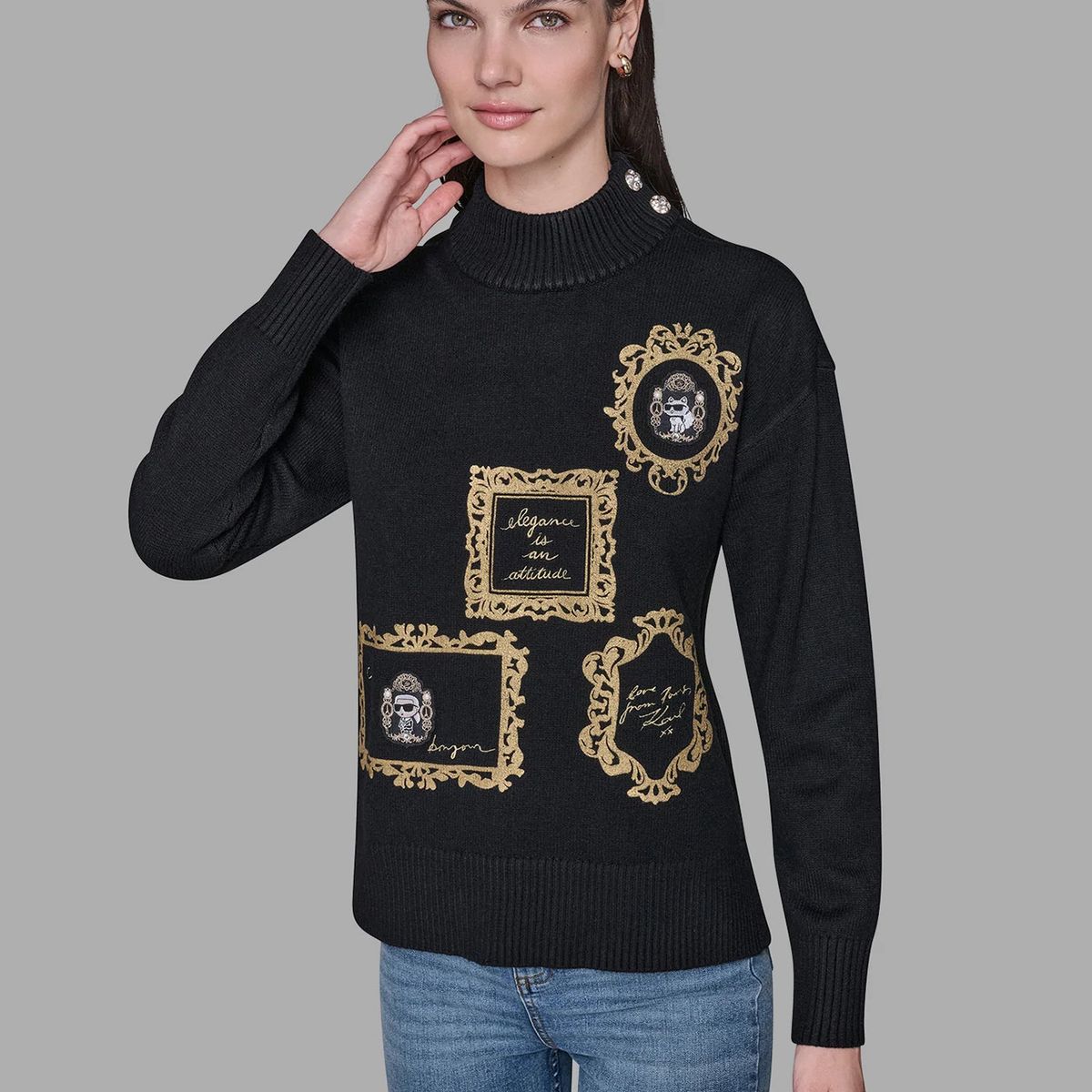 KARL LAGERFELD - Sweater cuello alto con parches distintivos de Karl Lagerfeld