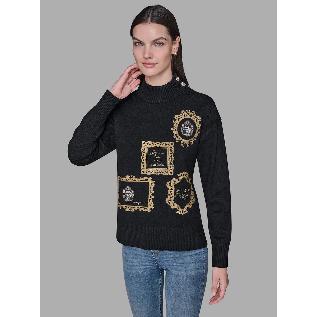 KARL LAGERFELD - Sweater cuello alto con parches distintivos de Karl Lagerfeld