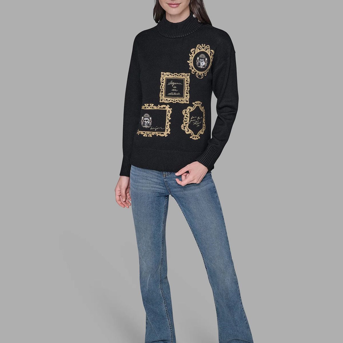 KARL LAGERFELD - Sweater cuello alto con parches distintivos de Karl Lagerfeld