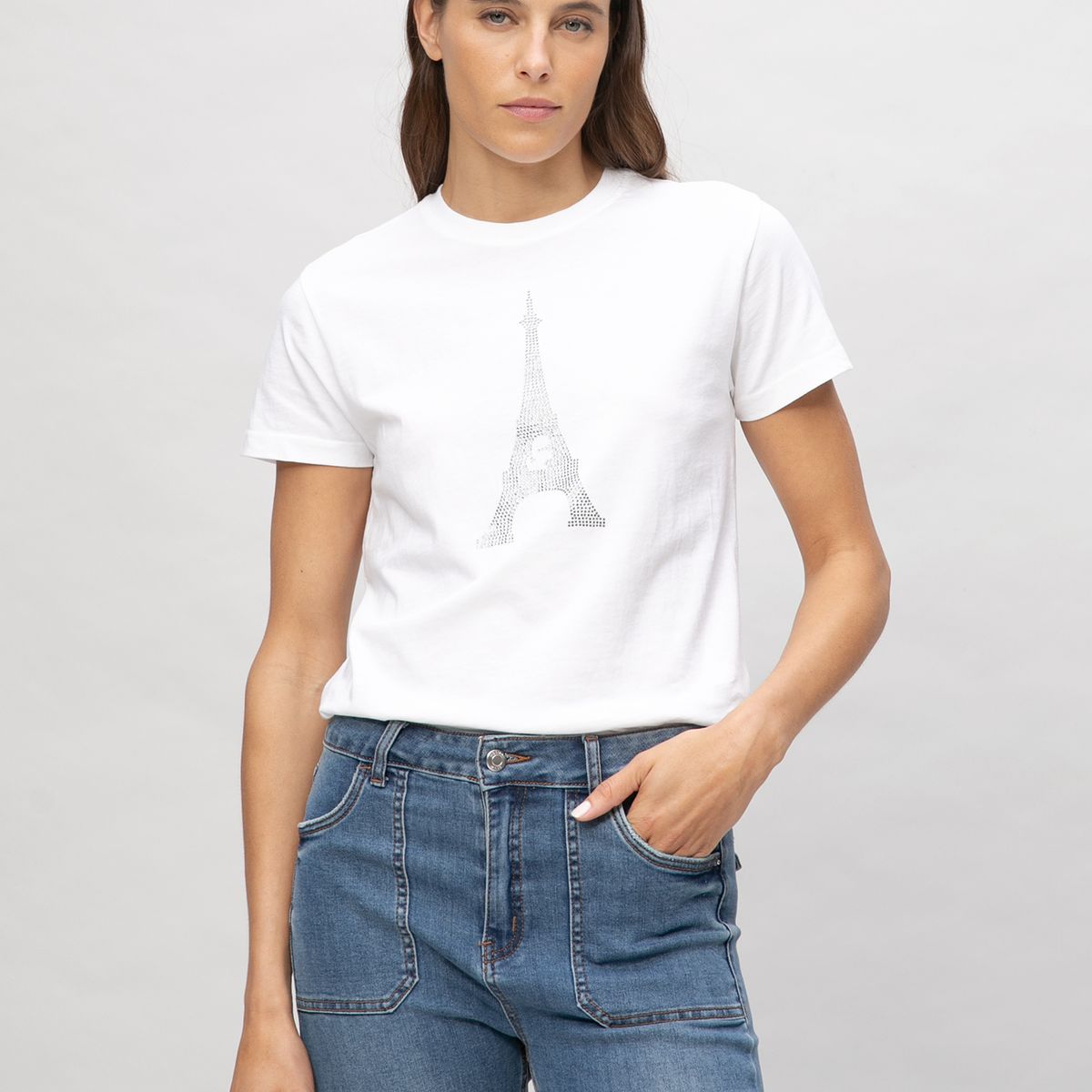KARL LAGERFELD - Polera con gráfico de la Torre Eiffel con detalles en pedrería