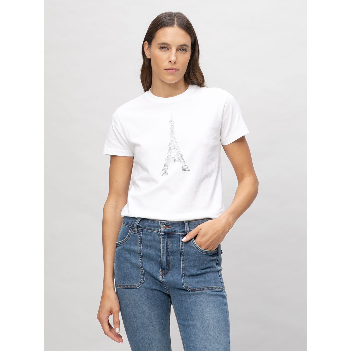KARL LAGERFELD - Polera con gráfico de la Torre Eiffel con detalles en pedrería