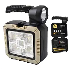 TASBEL - Linterna Recargable Solar 3 Modos + Kit Herramientas Blanco Negro