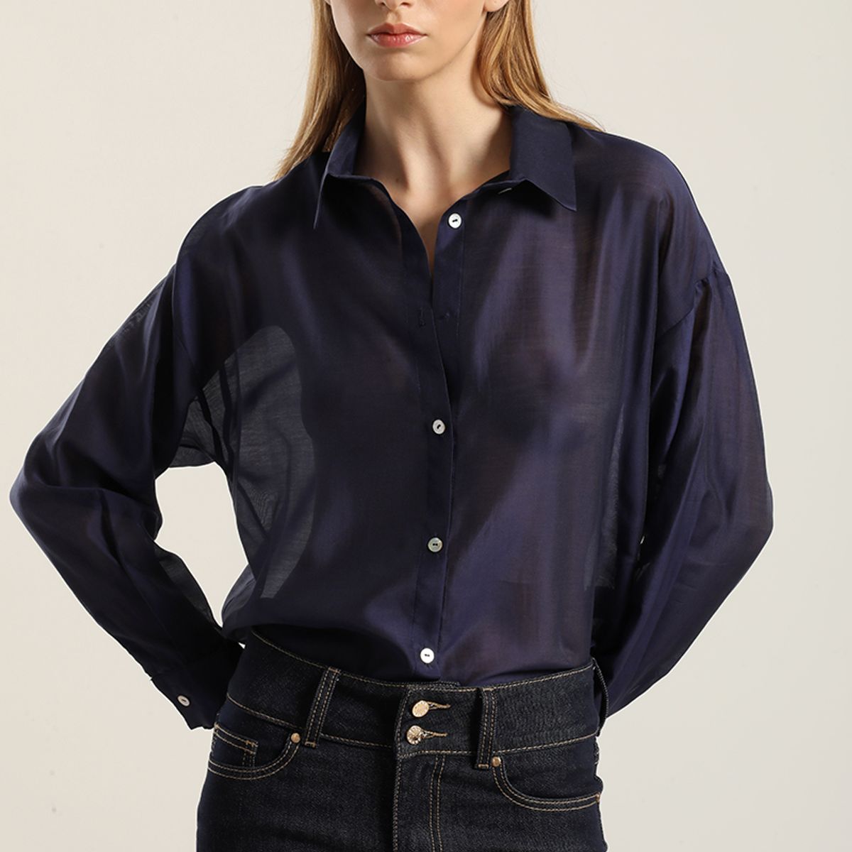 LIOLA - Blusa semi transparente, azul Liola