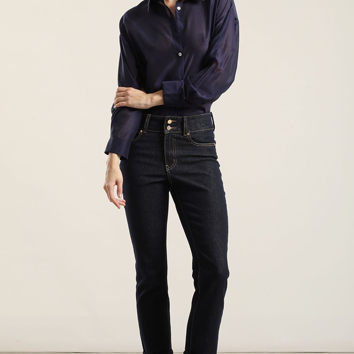 LIOLA - Blusa semi transparente, azul Liola