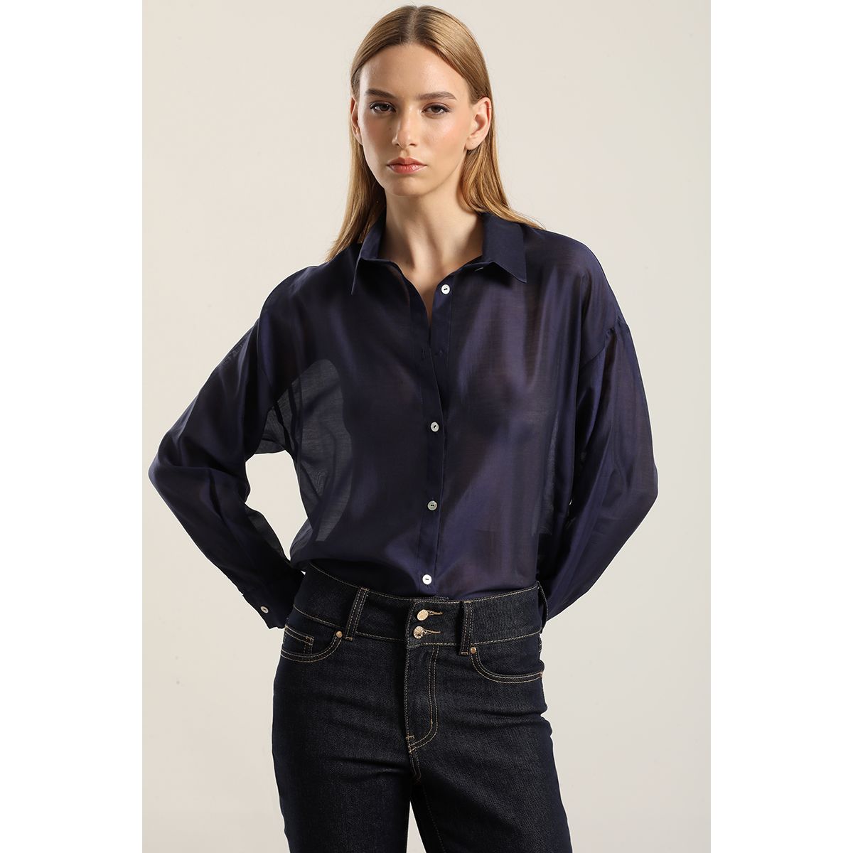 LIOLA - Blusa semi transparente, azul Liola