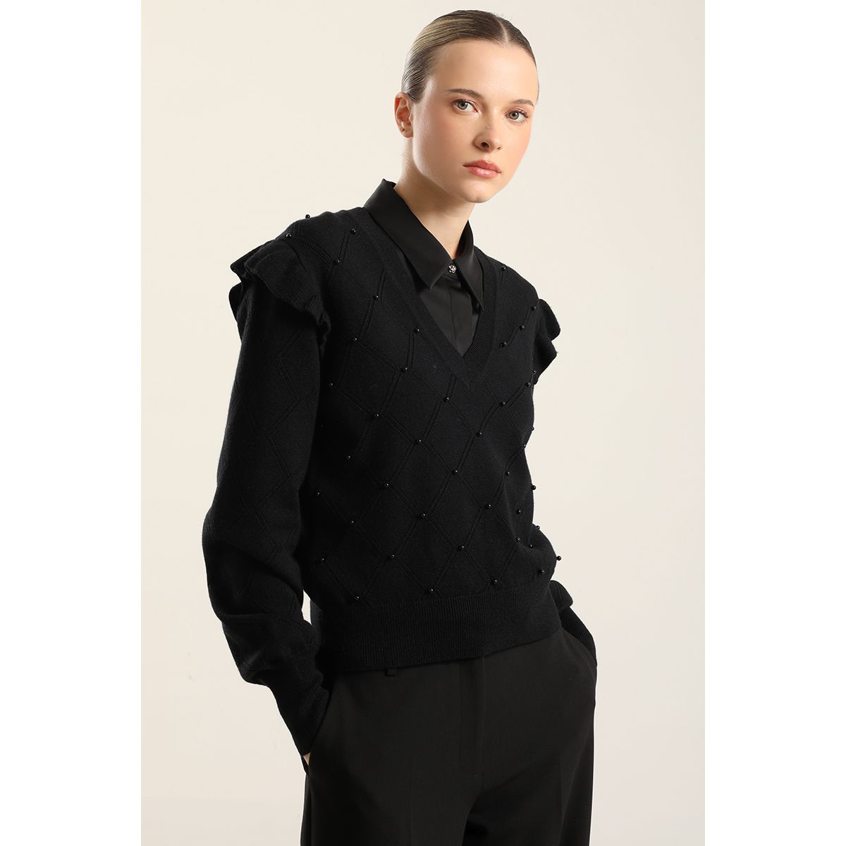 LIOLA - Jersey punto perlas, negro Liola