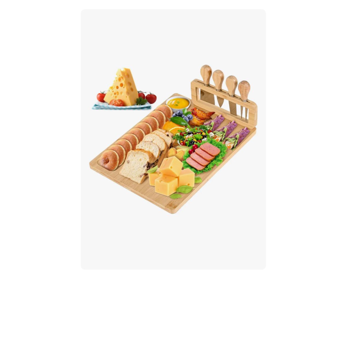 GENERICO - Set Tabla De Picoteo Quesos Bambú 35x27cm Con 4 Cuchillos