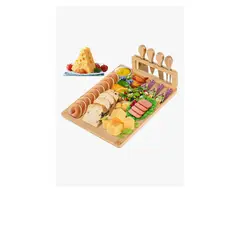 GENERICO - Set Tabla De Picoteo Quesos Bambú 35x27cm Con 4 Cuchillos