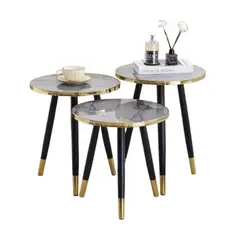 GENERICO - Set Mesas de Centro Luxury Black & Gold – 3 Piezas