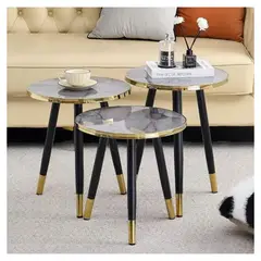GENERICO - Set Mesas de Centro Luxury Black & Gold – 3 Piezas