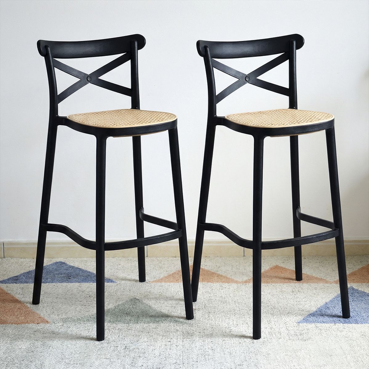 VENHOOUSE - Pack 2 Taburete Piso Bar O Terraza Apilable 75cm Crossback Danubio Venhoouse Negro