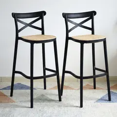 VENHOOUSE - Pack 2 Taburete Piso Bar O Terraza Apilable 75cm Crossback Danubio Negro