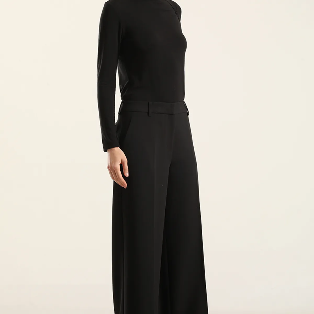 LIOLA - Pantalón ancho, tiro alto, negro Liola
