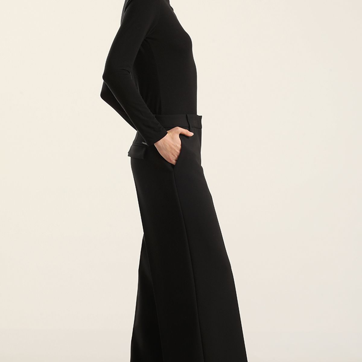 LIOLA - Pantalón ancho, tiro alto, negro Liola