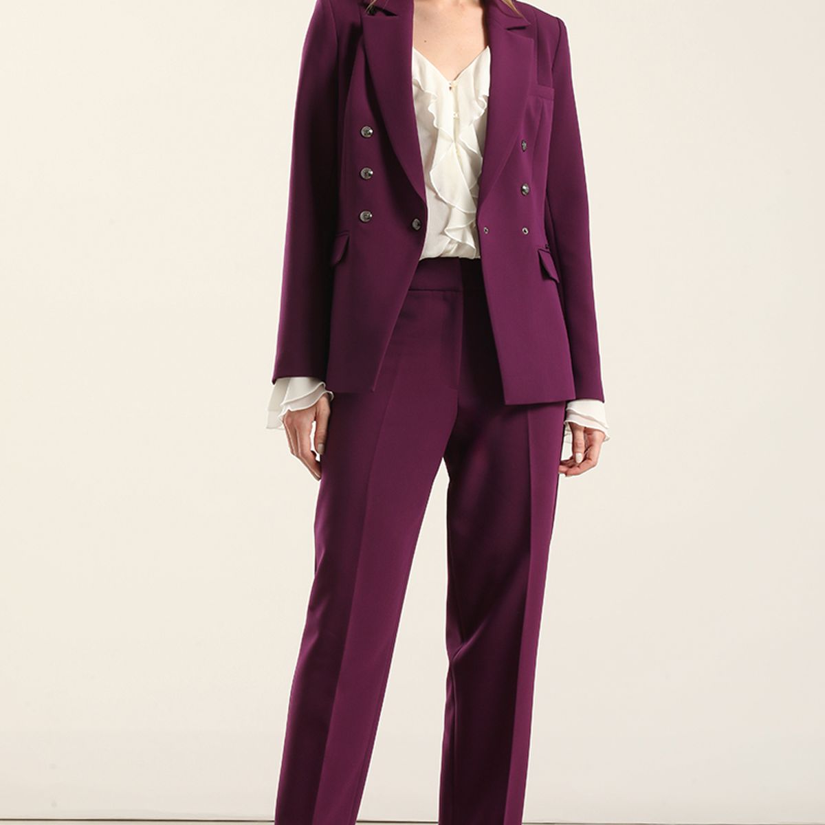 LIOLA - Blazer entallado cruzado, ciruela Liola