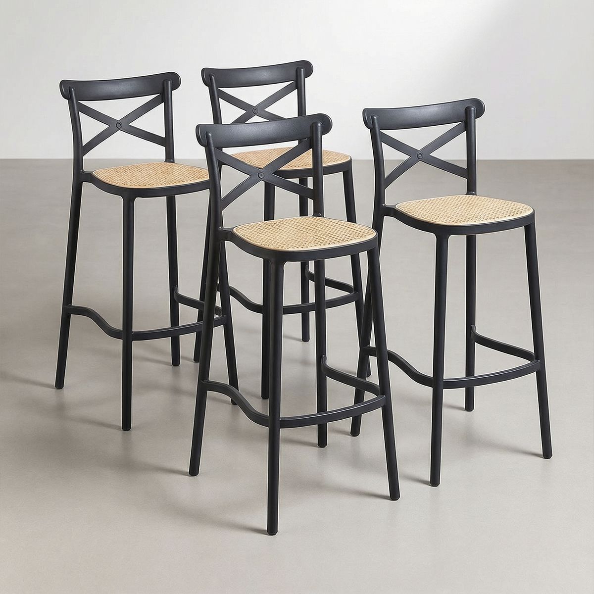 VENHOOUSE - Pack 4 Taburete Piso Bar O Terraza Apilable 75cm Crossback Danubio Venhoouse Negro