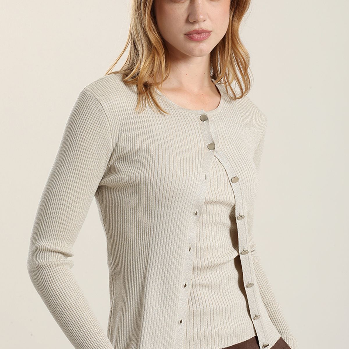 LIOLA - Cardigan punto hilo metalizado, crudo Liola