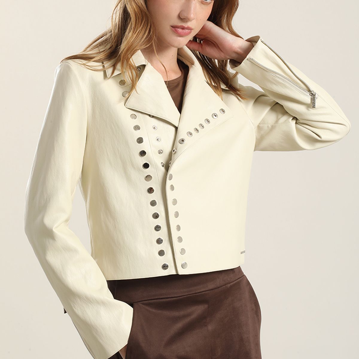 LIOLA - Chaqueta biker efecto cuero, beige Liola