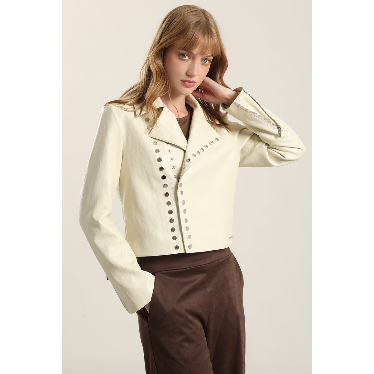 LIOLA - Chaqueta biker efecto cuero, beige Liola