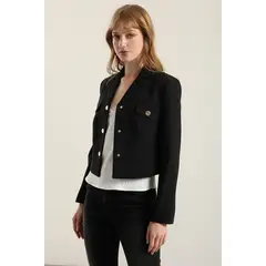 LIOLA - Chaqueta cropped, tapetas fantasia, negro
