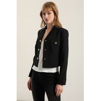 Chaqueta cropped, tapetas fantasia, negro