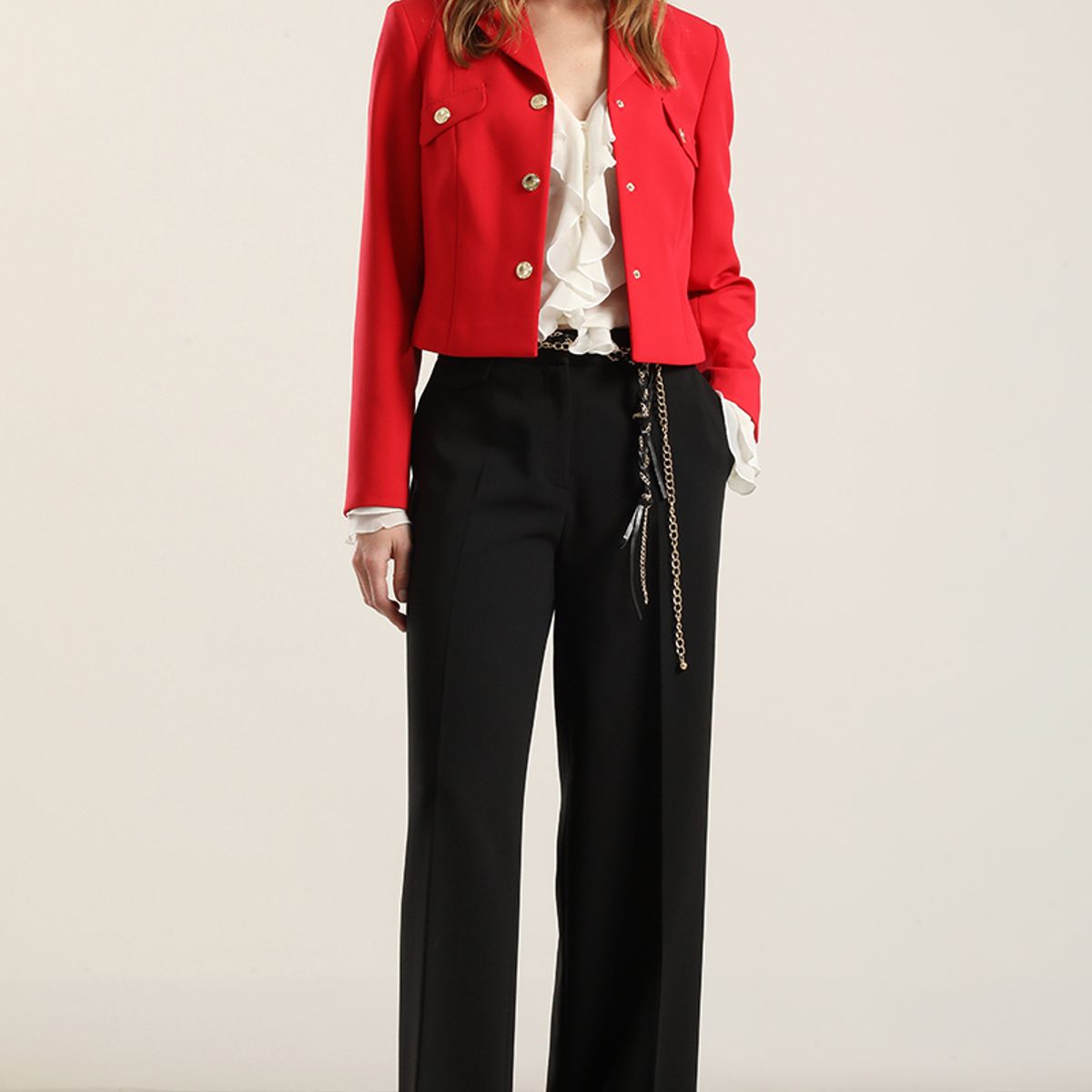 LIOLA - Chaqueta cropped, tapetas fantasia, rojo Liola