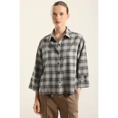 LIOLA - Blusa, fantasía cuadrille, gris