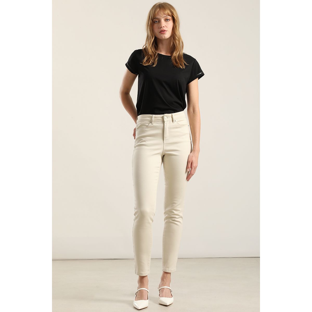 LIOLA - Jeans color skinny, beige Liola