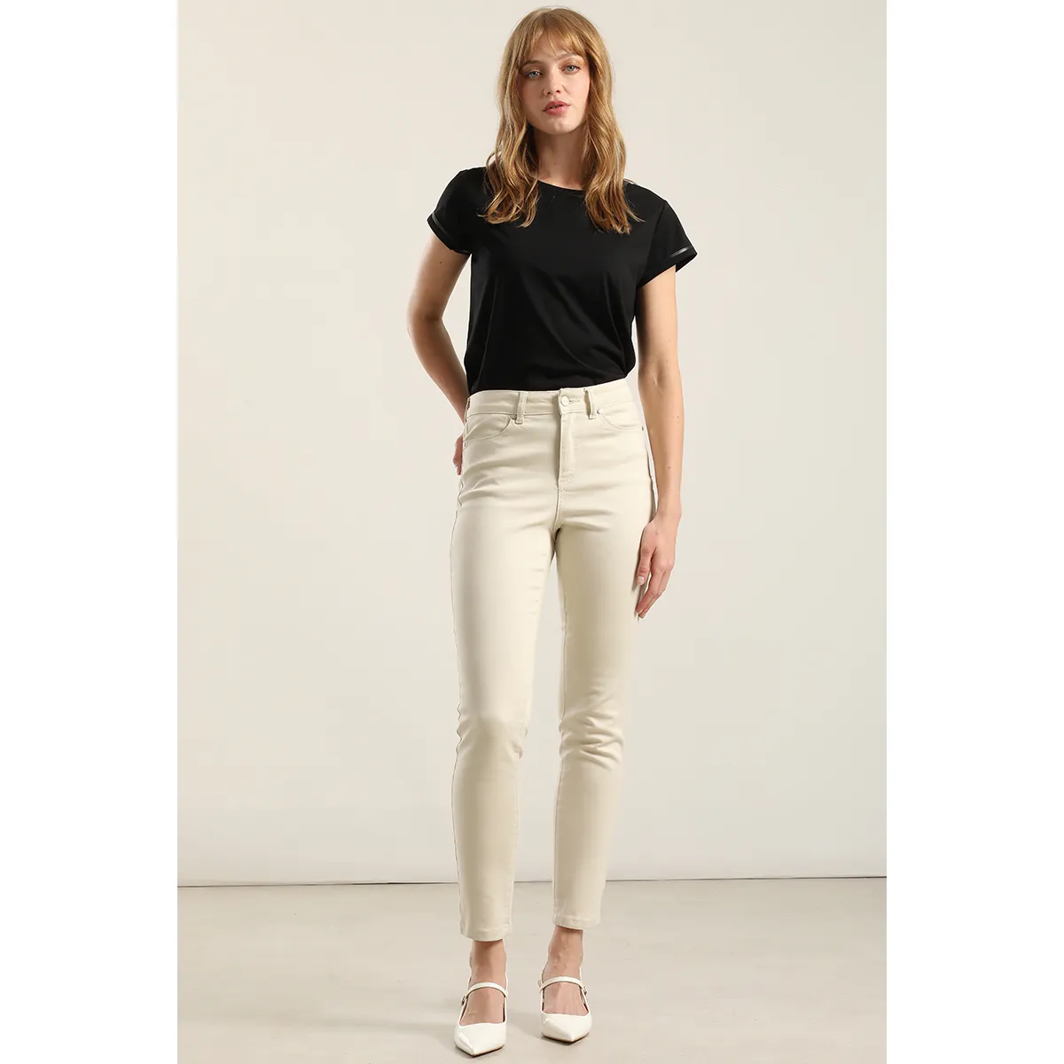 LIOLA - Jeans color skinny, beige Liola