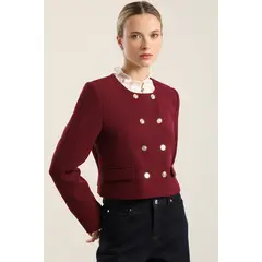 LIOLA - Chaqueta cropped, cruzada, burdeo