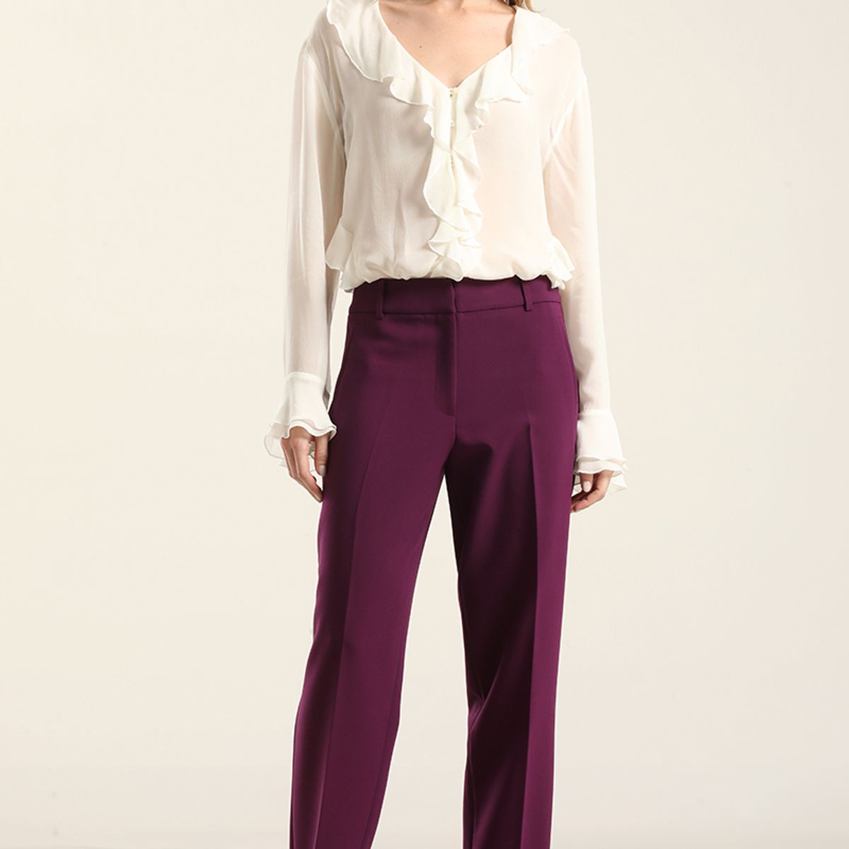 LIOLA - Pantalón sastre, tiro alto, ciruela Liola