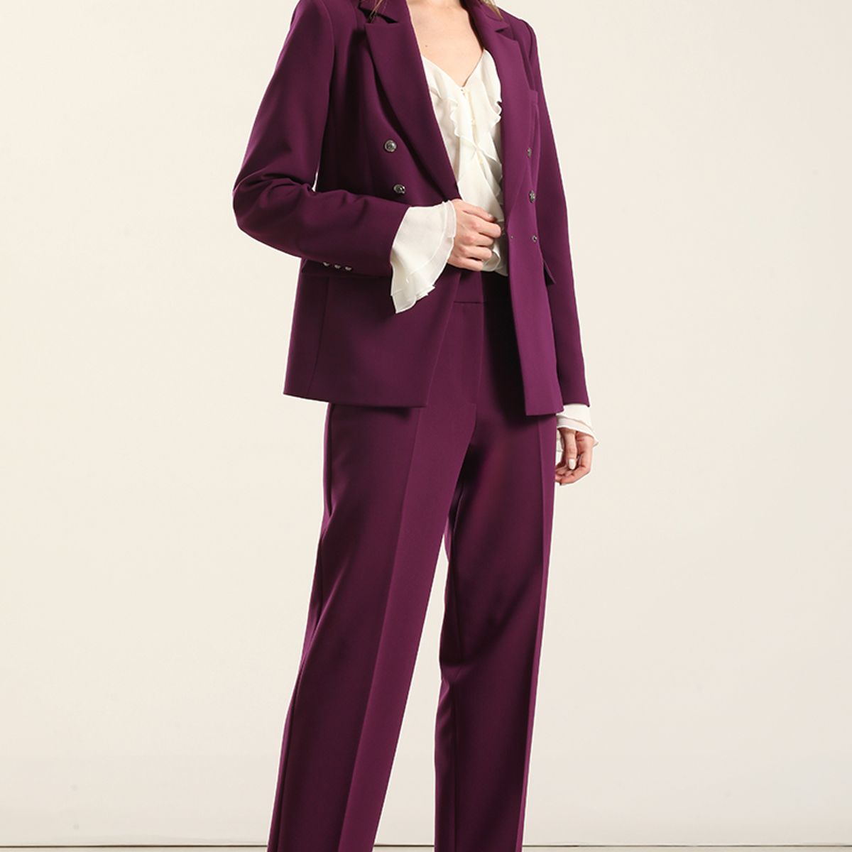 LIOLA - Pantalón sastre, tiro alto, ciruela Liola