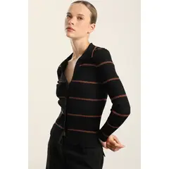 LIOLA - Cardigan punto retro, hilo metalizado, negro