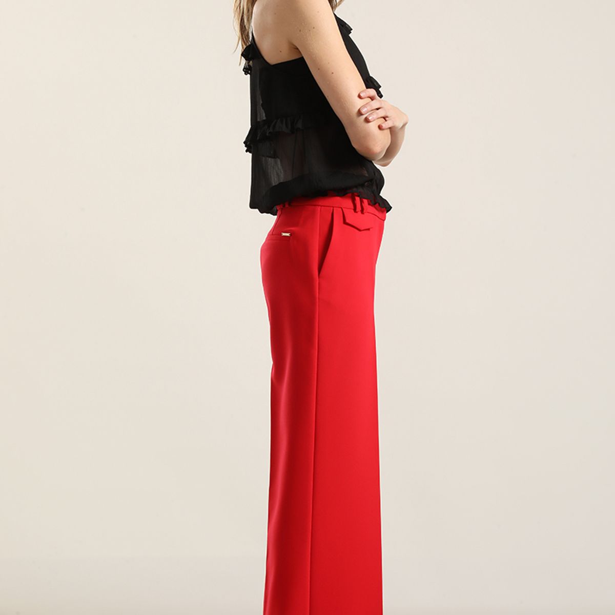 LIOLA - Pantalón ancho, tiro alto, rojo Liola