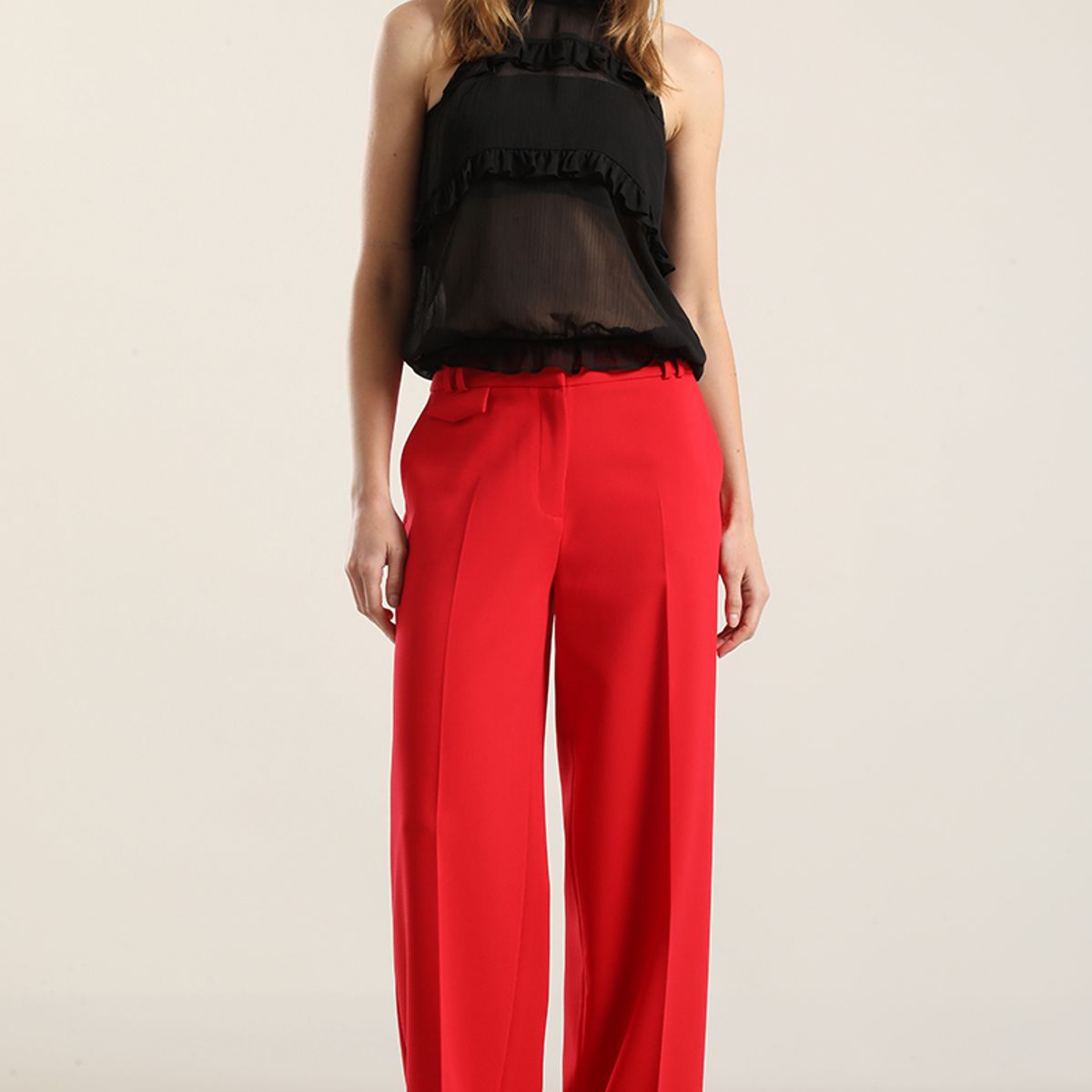 LIOLA - Pantalón ancho, tiro alto, rojo Liola