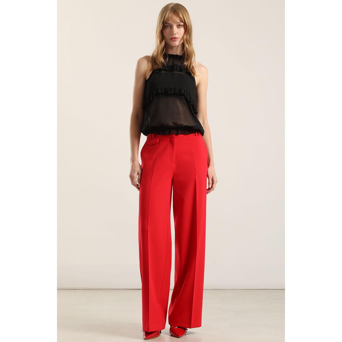 LIOLA - Pantalón ancho, tiro alto, rojo Liola