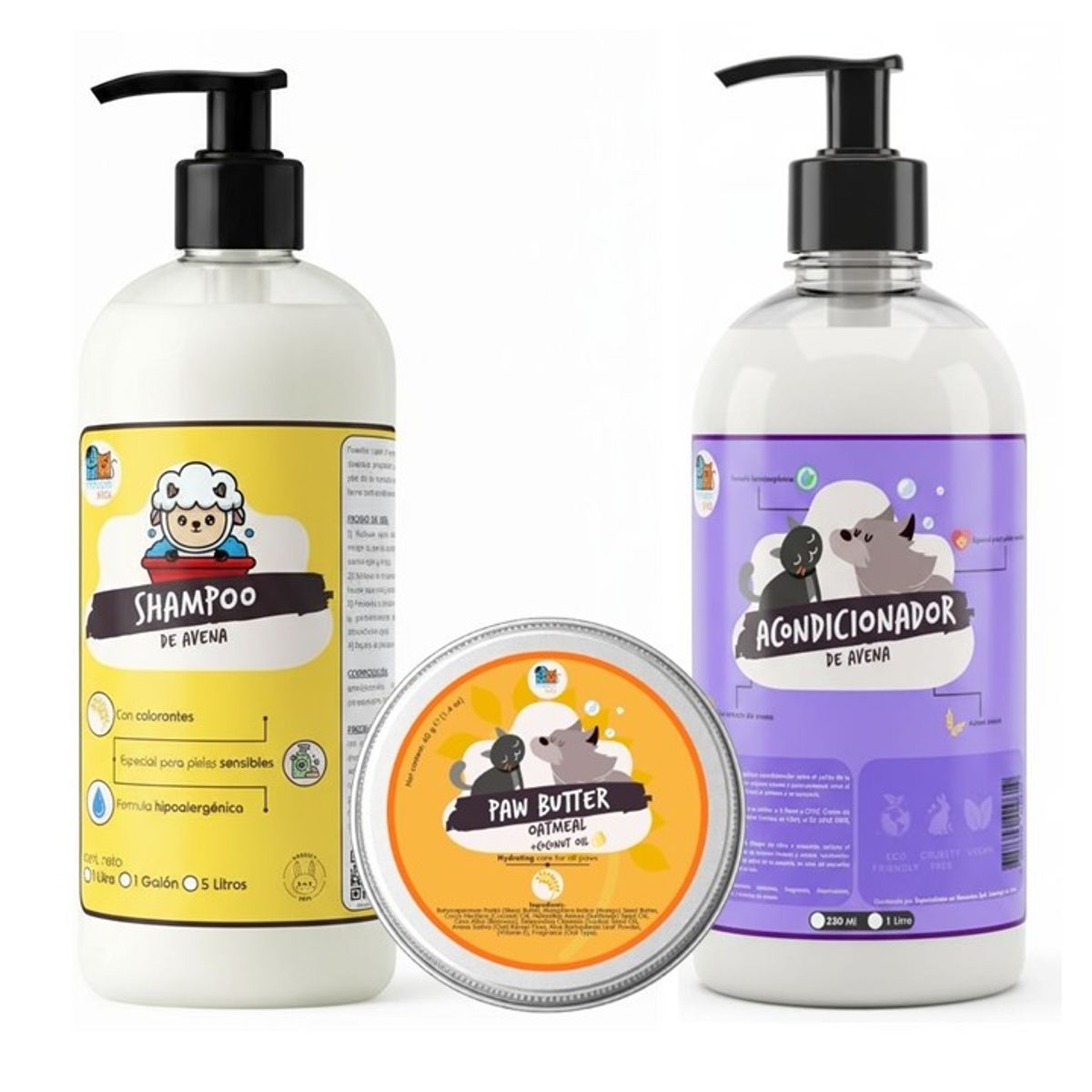 MASCOKITS - Shampoo De Avena + Acondicionador + Mantequilla Perros Gatos