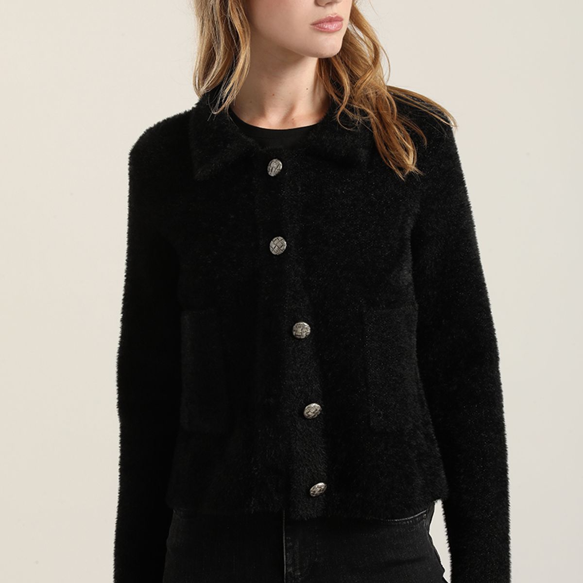 LIOLA - Chaqueta punto, hilo metalizado, negro Liola