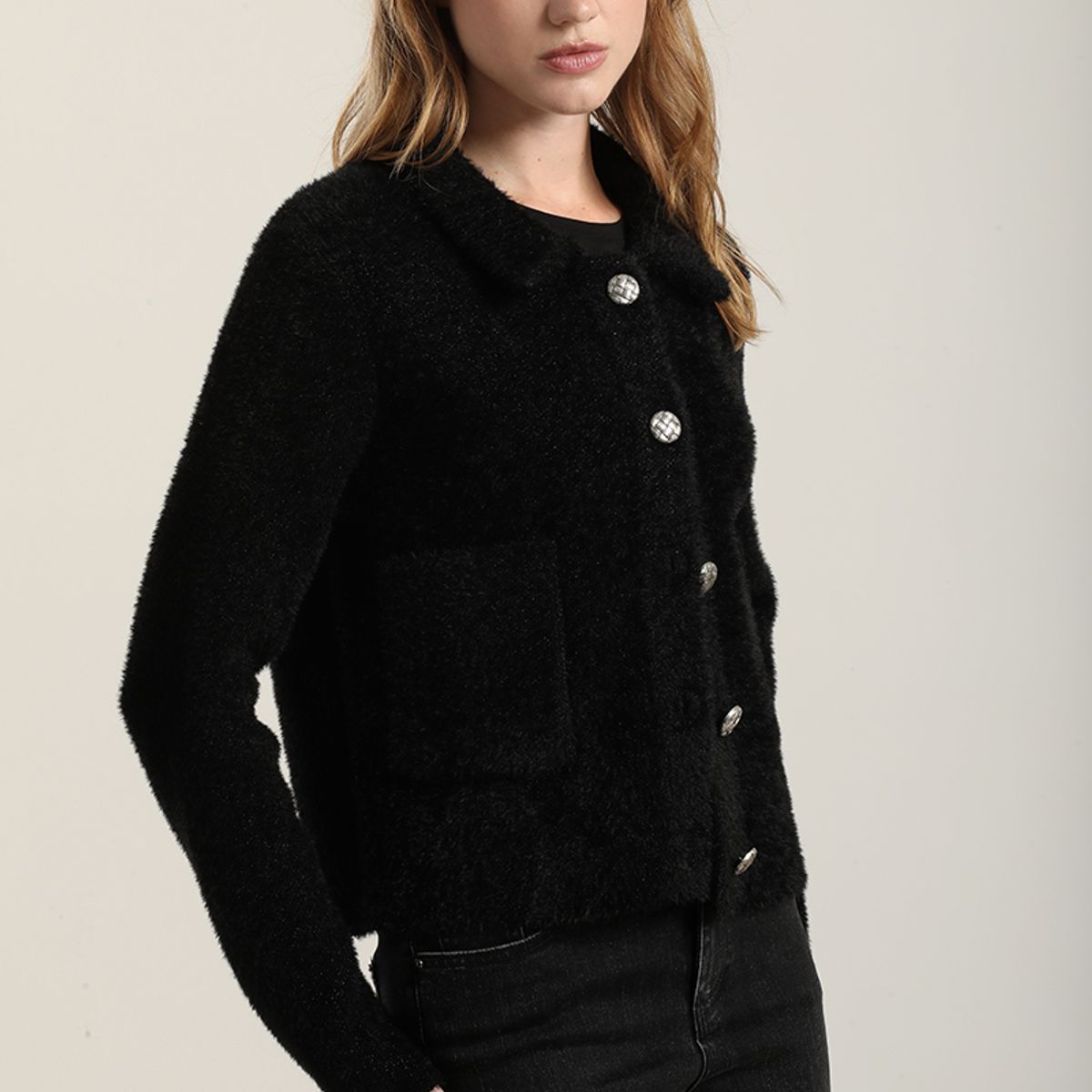 LIOLA - Chaqueta punto, hilo metalizado, negro Liola