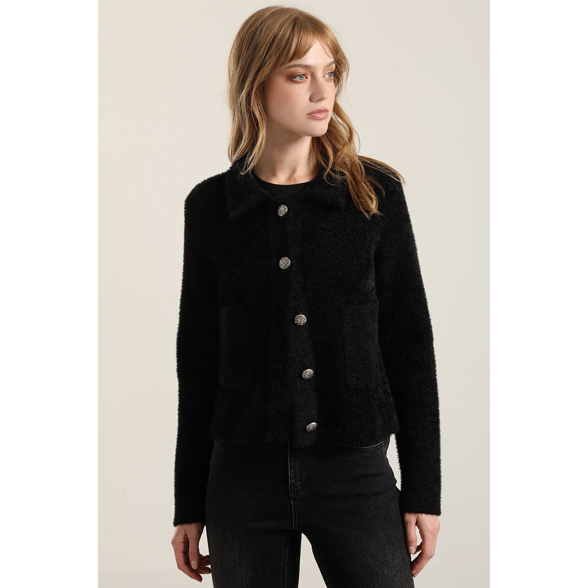 LIOLA - Chaqueta punto, hilo metalizado, negro Liola