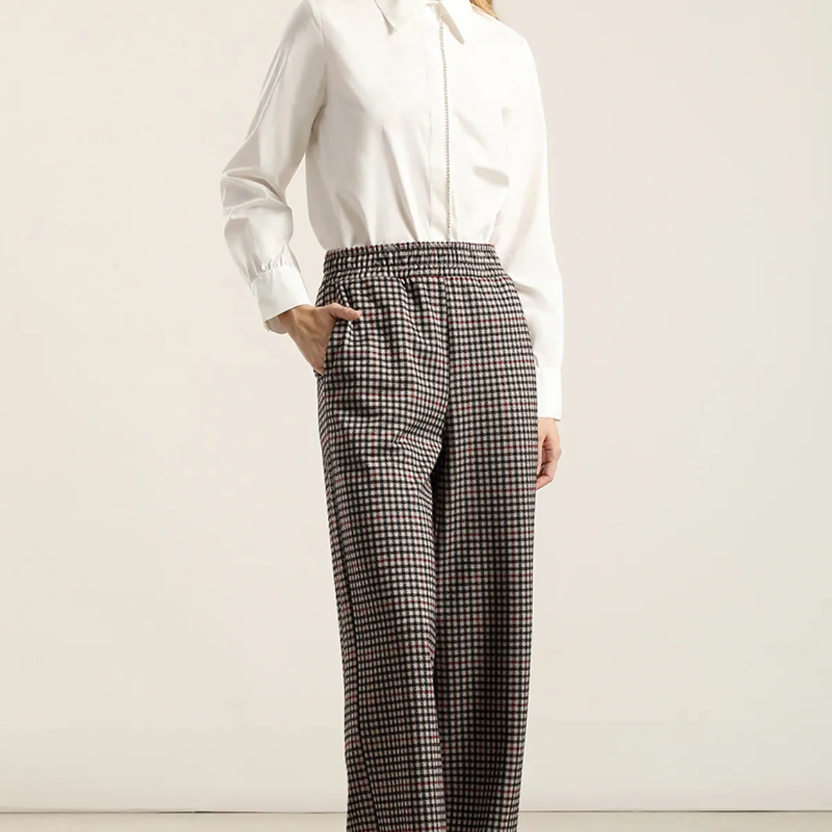 LIOLA - Pantalón ancho, tiro alto, burdeo Liola