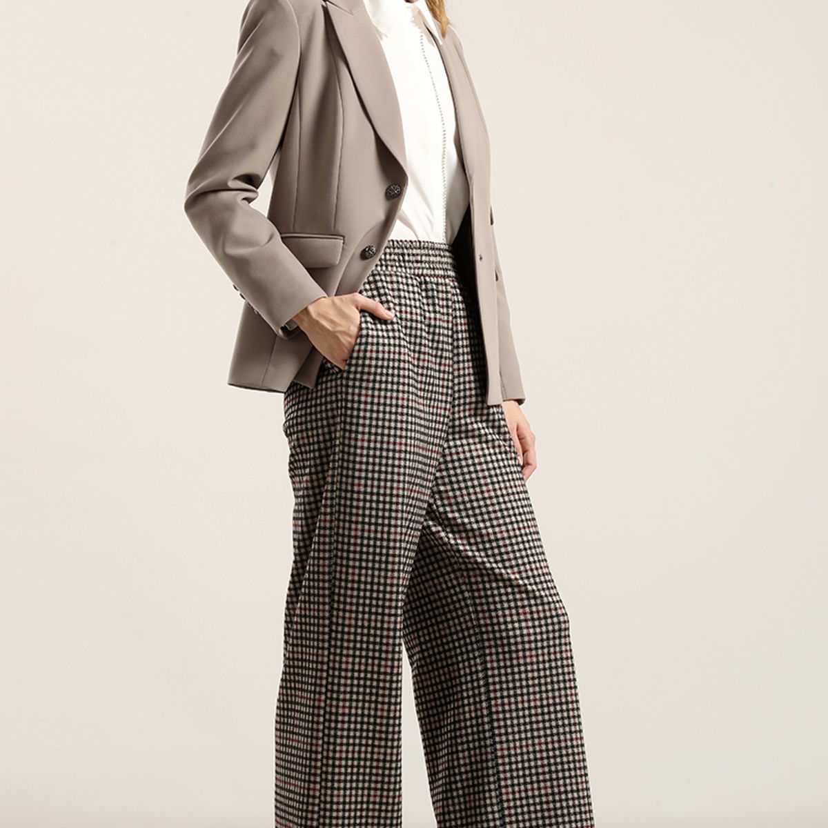 LIOLA - Pantalón ancho, tiro alto, burdeo Liola