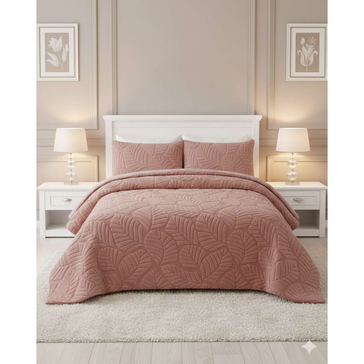 GENERICO - CUBRECAMA DISEÑO 2025 CON CHIPORRO SUPER KING 250 CM X 270 CM ROSA.