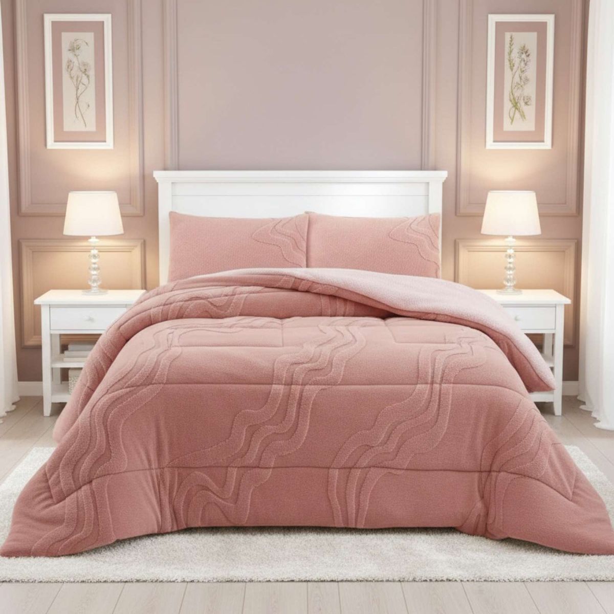 GENERICO - CUBRECAMA DISEÑO 2025 CON CHIPORRO SUPER KING 250 CM X 270 CM ROSA.