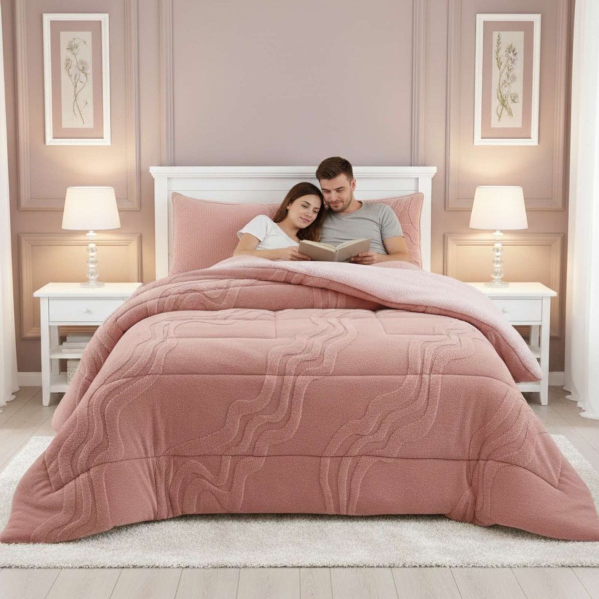 GENERICO - CUBRECAMA DISEÑO 2025 CON CHIPORRO SUPER KING 250 CM X 270 CM ROSA.