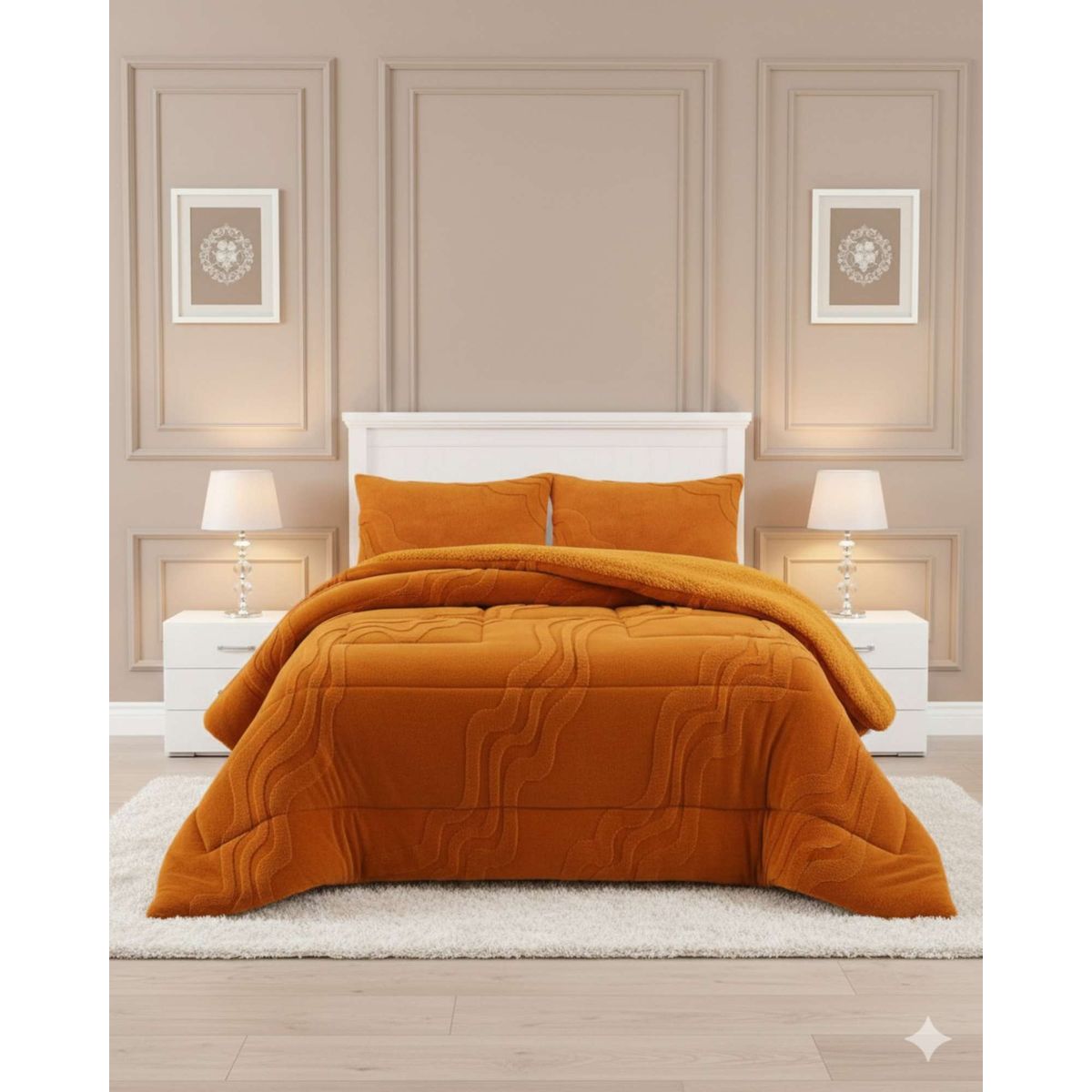 GENERICO - CUBRECAMA DISEÑO 2025 CON CHIPORRO SUPER KING 250 CM X 270 CM NARANJA.